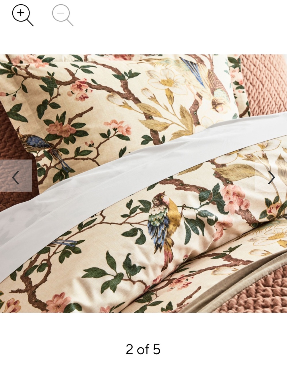 Pottery Barn Floral & Bird Cotton Duvet Cover in Cream, Pink and Green